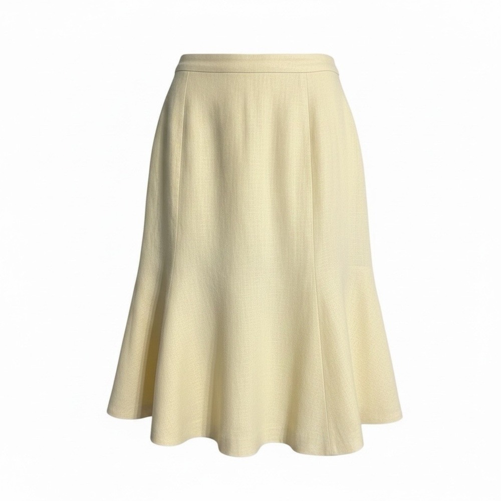 Lauren Ralph Lauren Yellow Linen Pleated Midi Skirt Sz 14 Vintage Quiet Luxury